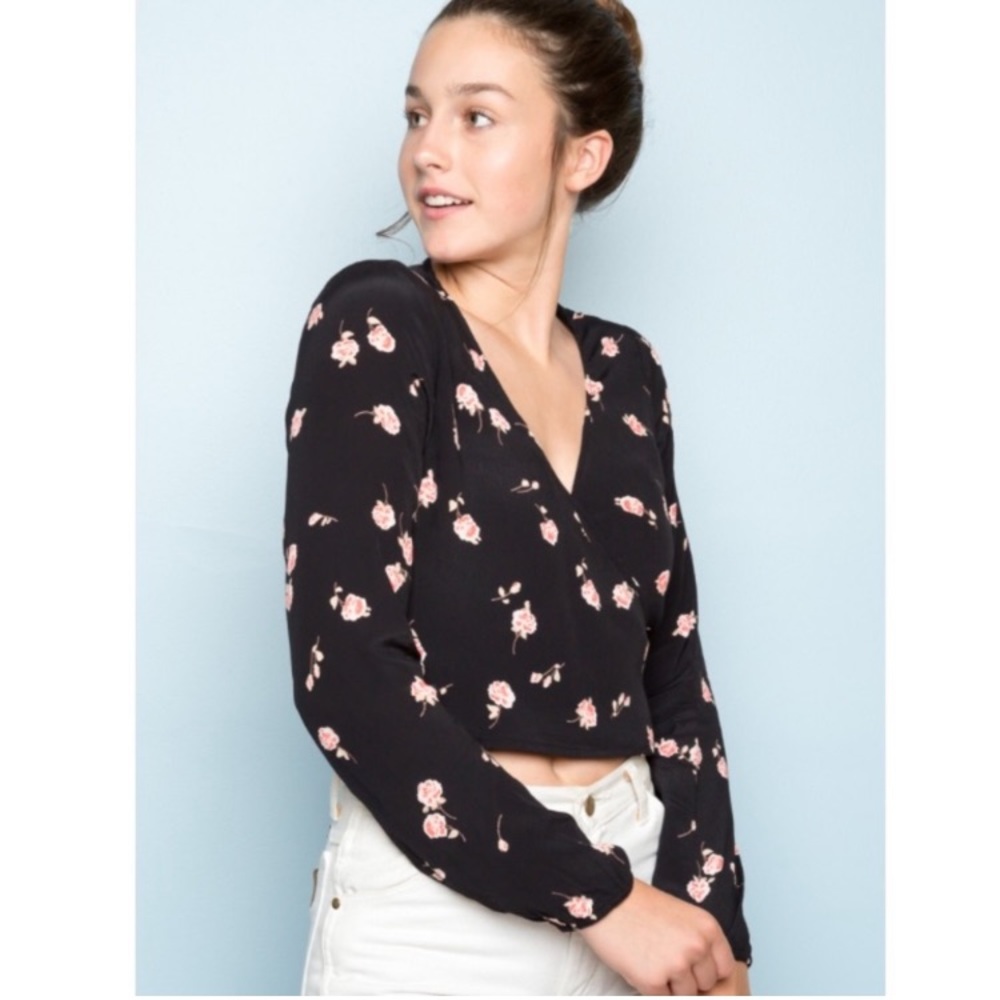 LIKE NEW - Brandy Melville John Galt floral black wrap top blouse
